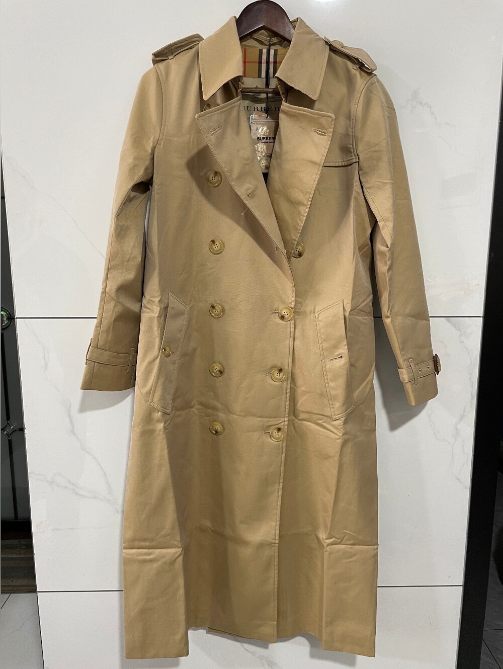 Burberry Beige Double-Breasted Long Trench Coat